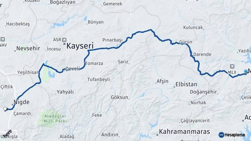 Malatya Bor Niğde Arası Kaç Km - Yol Haritası