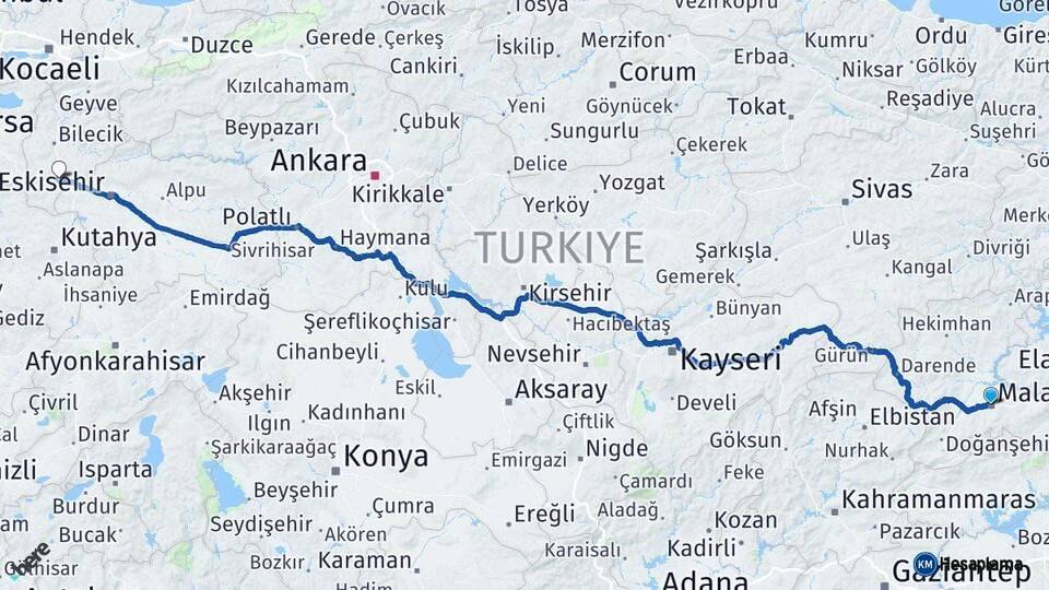 Malatya Bozüyük Bilecik Arası Kaç Km - Yol Haritası