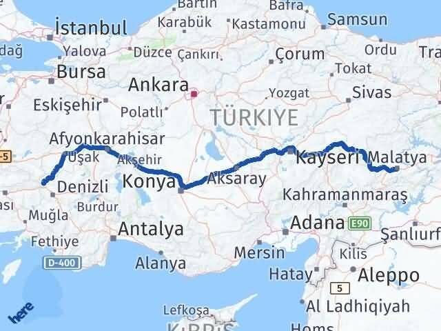 Malatya Buldan Denizli Arası Kaç Km - Yol Haritası