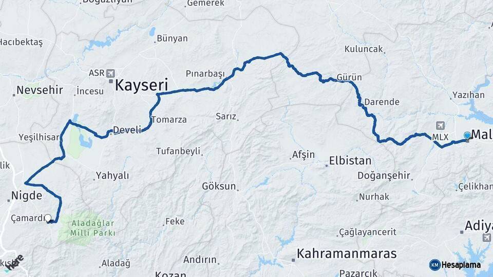 Malatya Çamardı Arası Kaç Km - Yol Tarifi