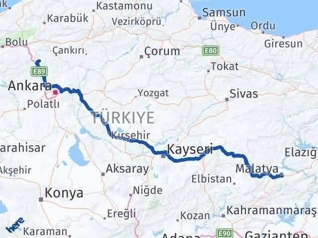 Malatya Çamlıdere Ankara Arası Kaç Km - Yol Haritası
