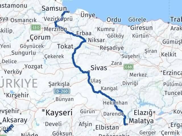 Malatya Canik Samsun Arası Kaç Km - Yol Haritası