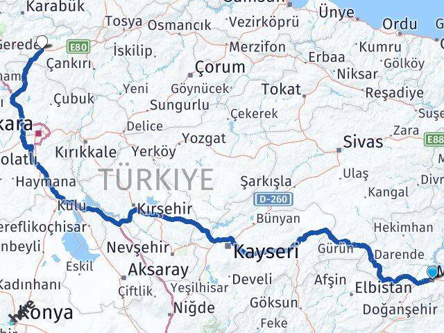 Malatya Çerkeş Çankırı Arası Kaç Km - Yol Haritası