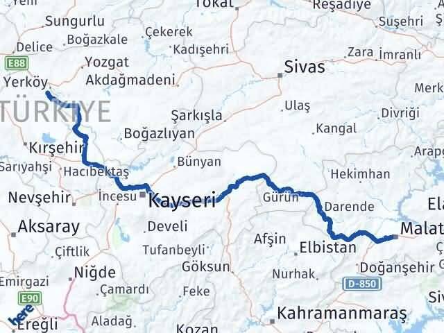 Malatya Çiçekdağı Kırşehir Arası Kaç Km - Yol Haritası