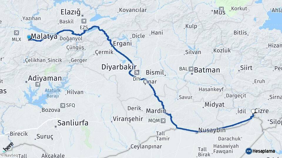 Malatya Cizre Şırnak Arası Kaç Km - Yol Haritası