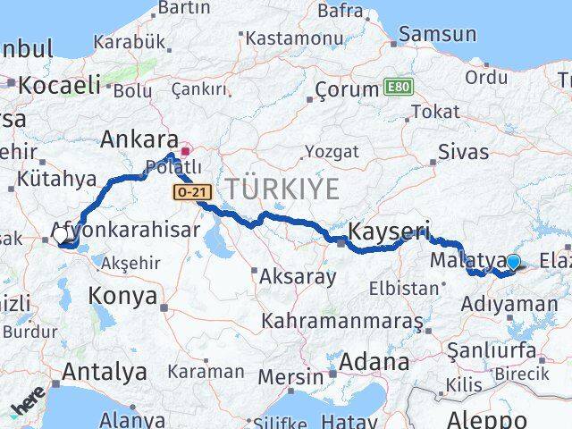 Malatya Çobanlar Afyonkarahisar Arası Kaç Km - Yol Haritası