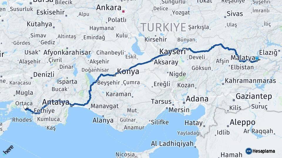 Malatya Dalaman Muğla Arası Kaç Km - Yol Haritası