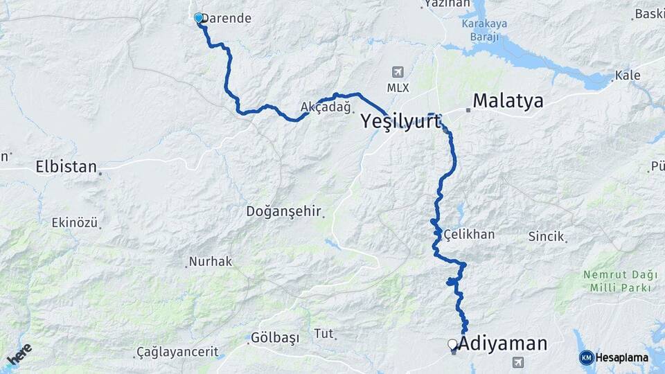 Malatya Darende Adıyaman Arası Kaç Km - Yol Haritası