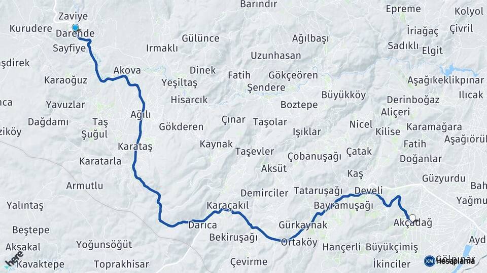 Malatya Darende Akçadağ Arası Kaç Km - Yol Haritası