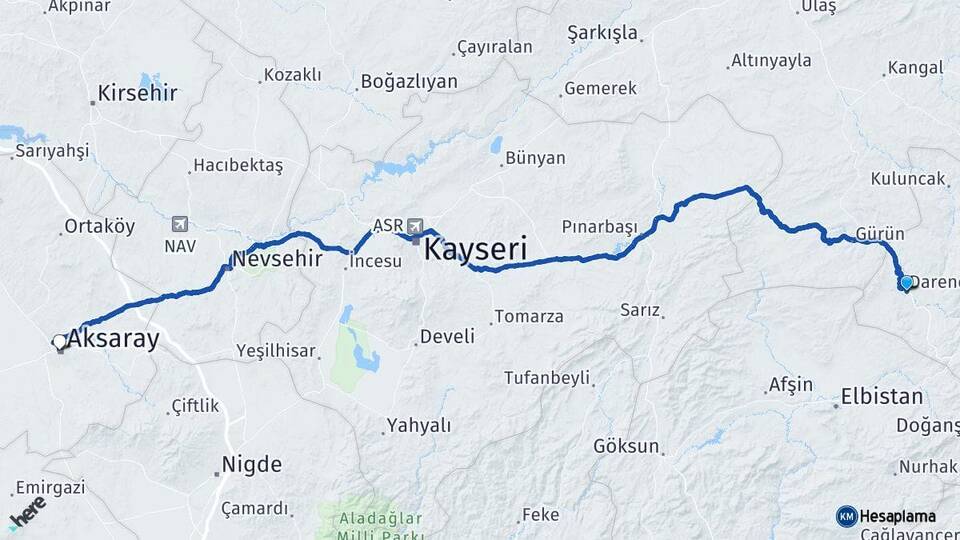 Malatya Darende Aksaray Arası Kaç Km - Yol Haritası