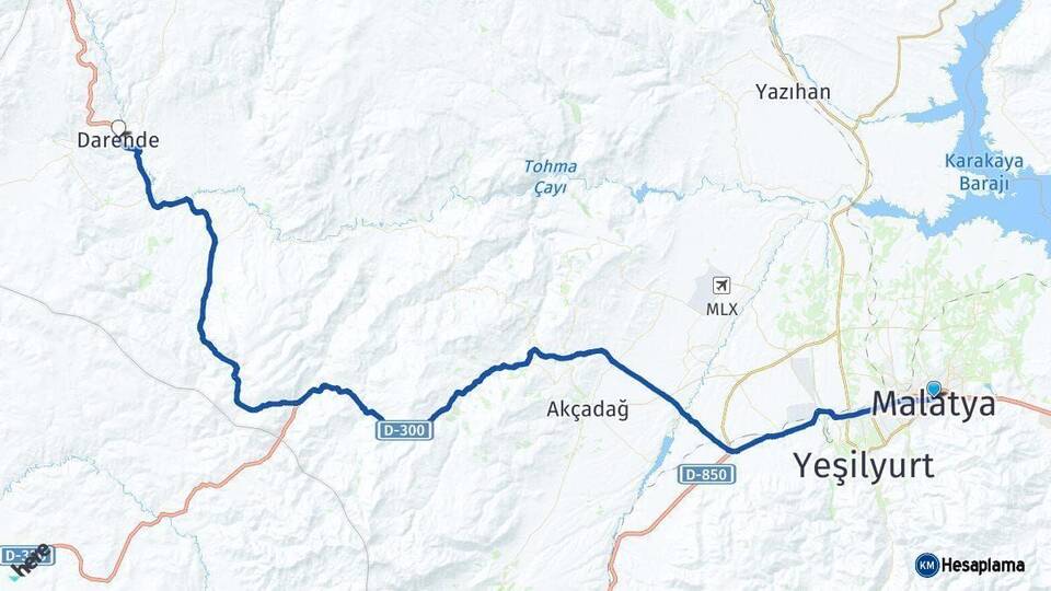Malatya Darende Arası Kaç Km - Yol Haritası