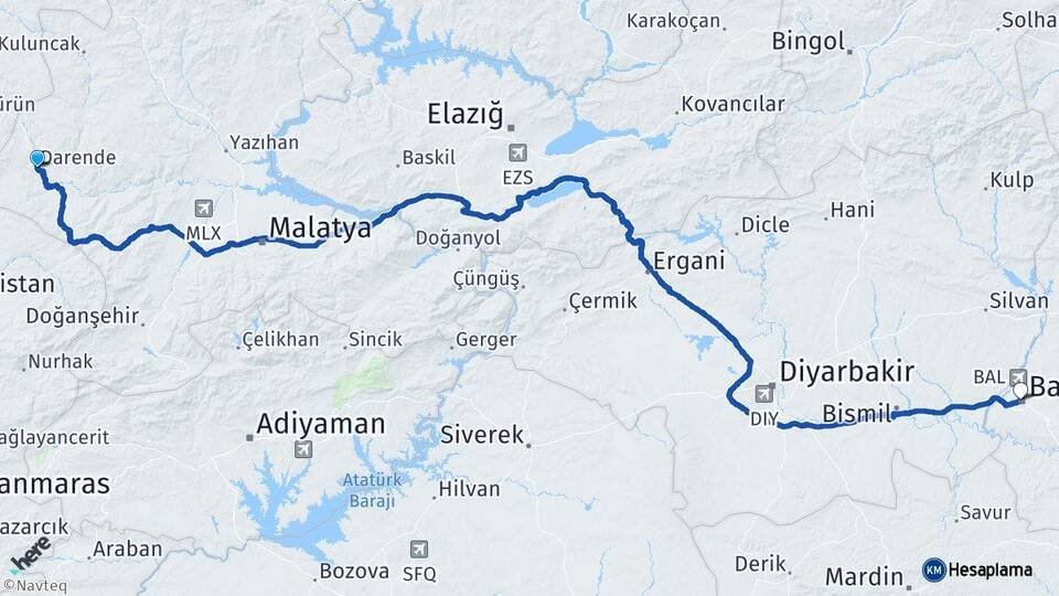 Malatya Darende Batman Arası Kaç Km - Yol Haritası