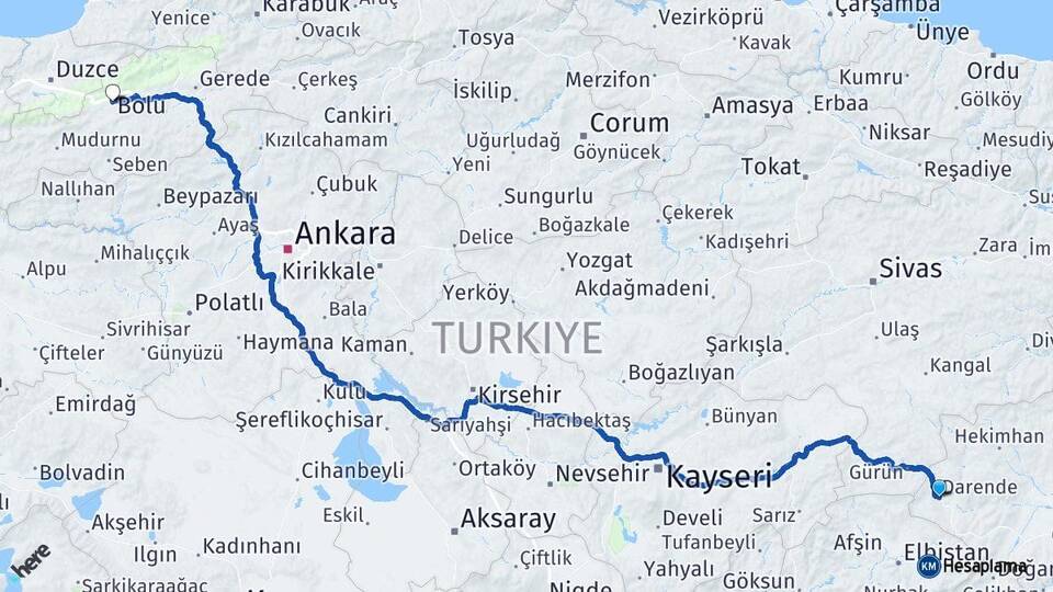 Malatya Darende Bolu Arası Kaç Km - Yol Haritası
