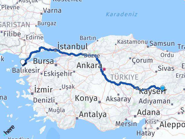 Malatya Darende Çanakkale Arası Kaç Km - Yol Haritası