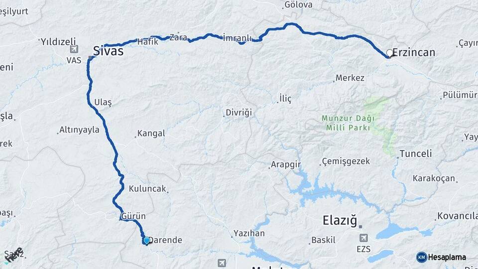 Malatya Darende Erzincan Arası Kaç Km - Yol Haritası