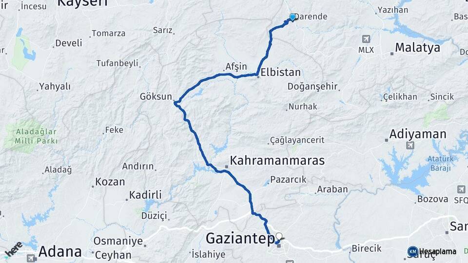 Malatya Darende Gaziantep Arası Kaç Km - Yol Haritası