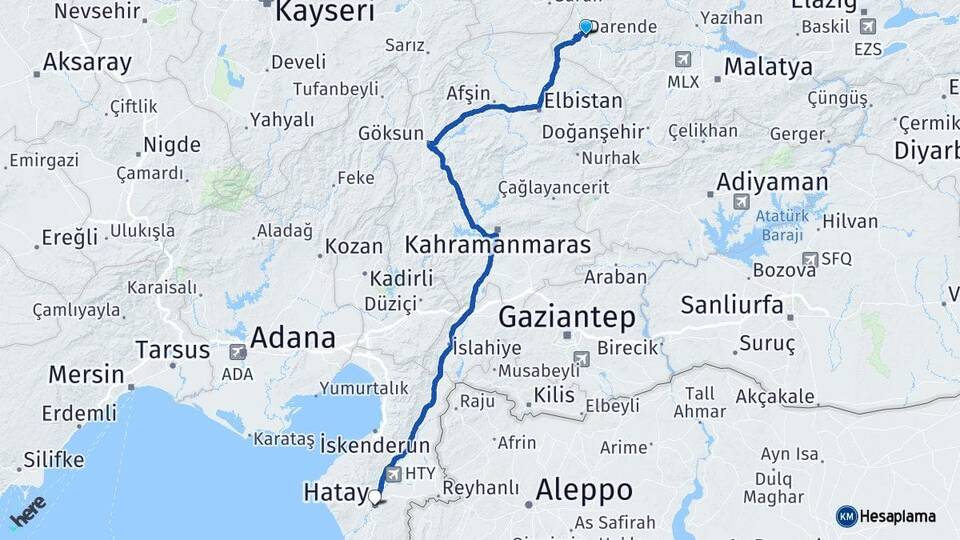Malatya Darende Hatay Arası Kaç Km - Yol Haritası