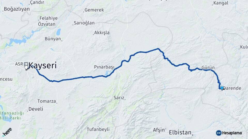 Malatya Darende Kayseri Arası Kaç Km - Yol Haritası