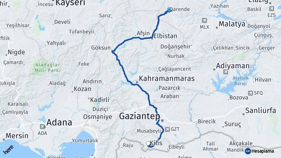 Malatya Darende Kilis Arası Kaç Km - Yol Haritası
