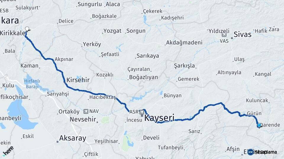 Malatya Darende Kırıkkale Arası Kaç Km - Yol Haritası