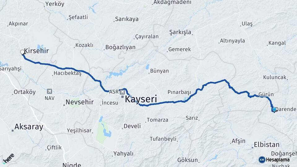 Malatya Darende Kırşehir Arası Kaç Km - Yol Haritası
