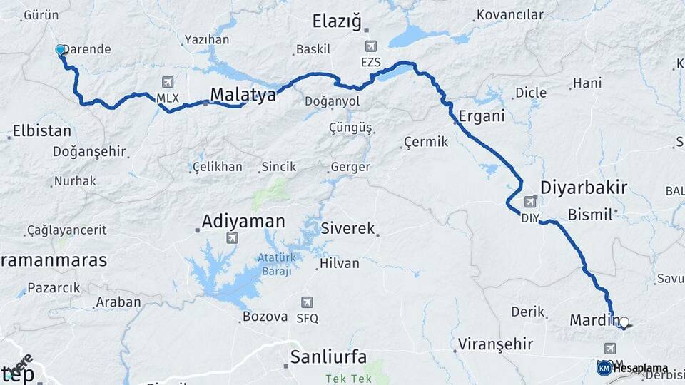 Malatya Darende Mardin Arası Kaç Km - Yol Haritası