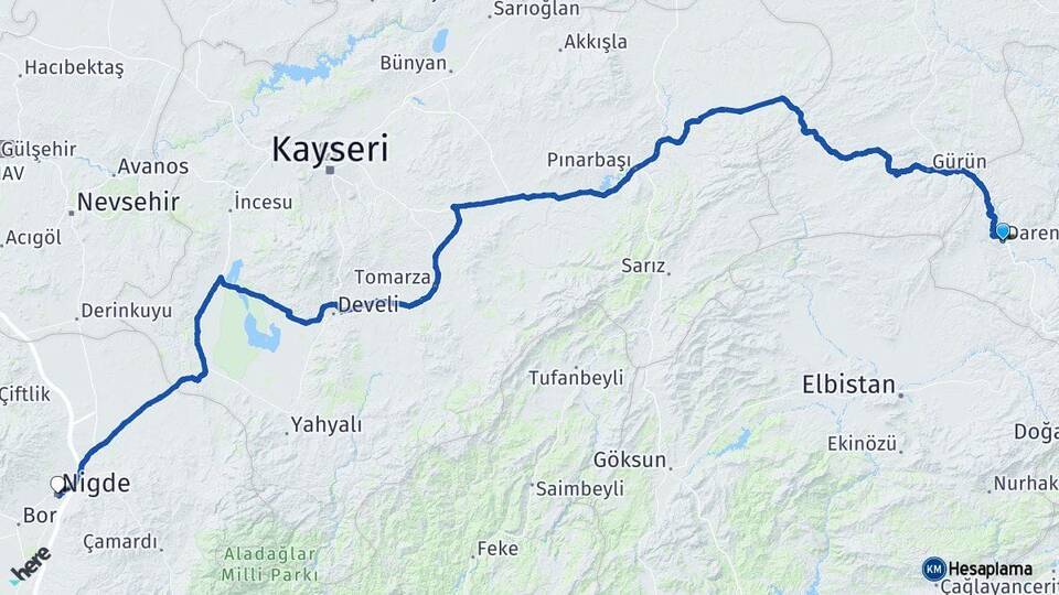 Malatya Darende Niğde Arası Kaç Km - Yol Haritası