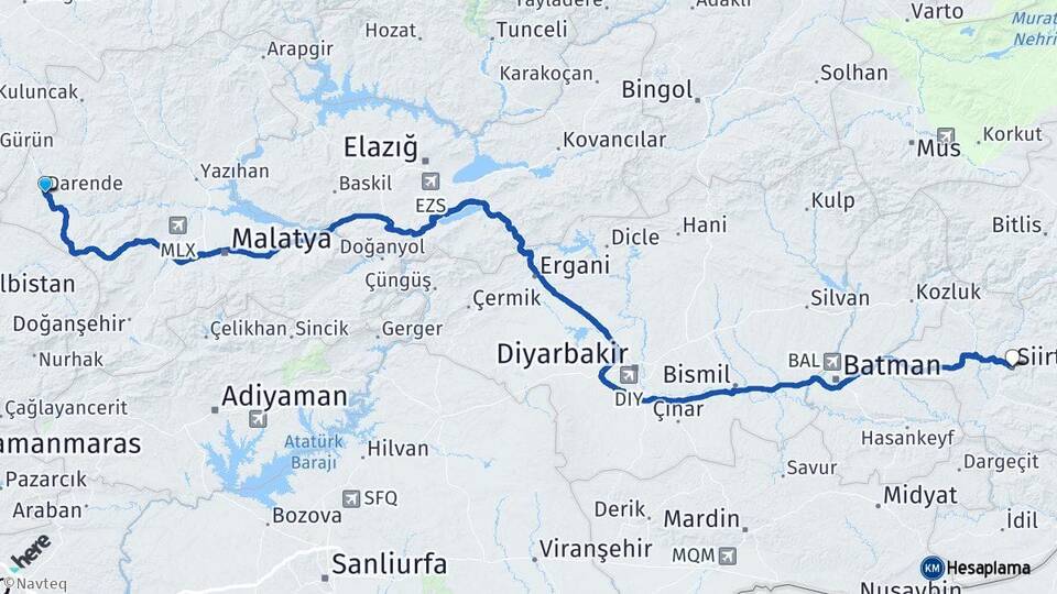 Malatya Darende Siirt Arası Kaç Km - Yol Haritası