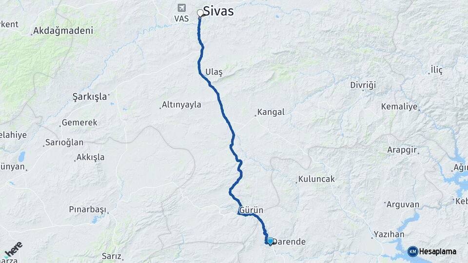 Malatya Darende Sivas Arası Kaç Km - Yol Haritası