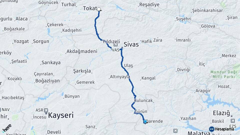 Malatya Darende Tokat Arası Kaç Km - Yol Haritası