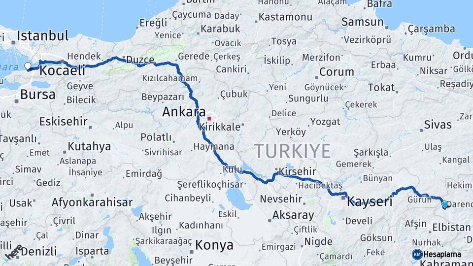 Malatya Darende Yalova Arası Kaç Km - Yol Haritası