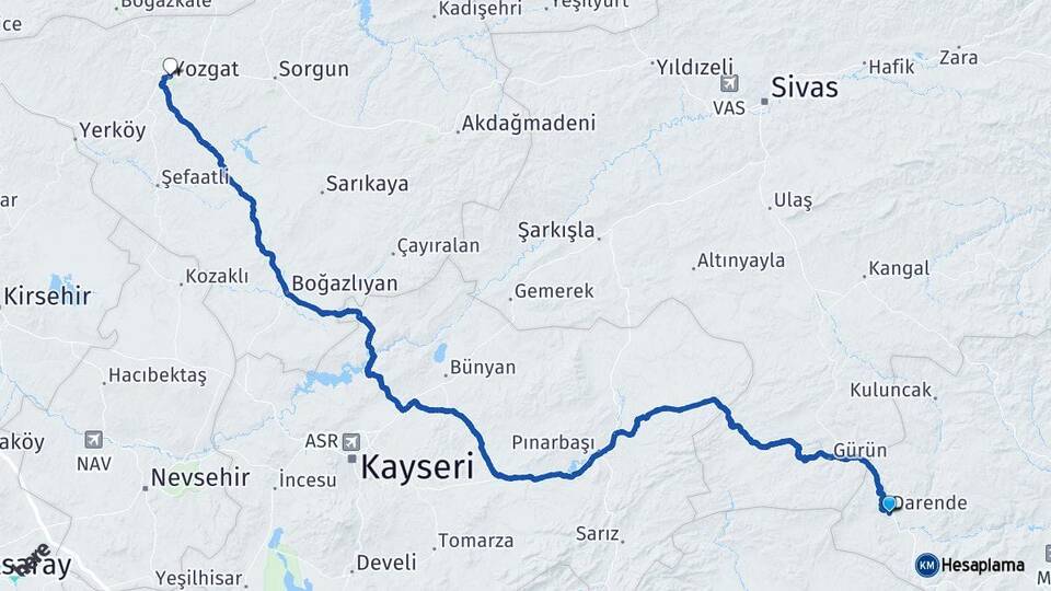 Malatya Darende Yozgat Arası Kaç Km - Yol Haritası