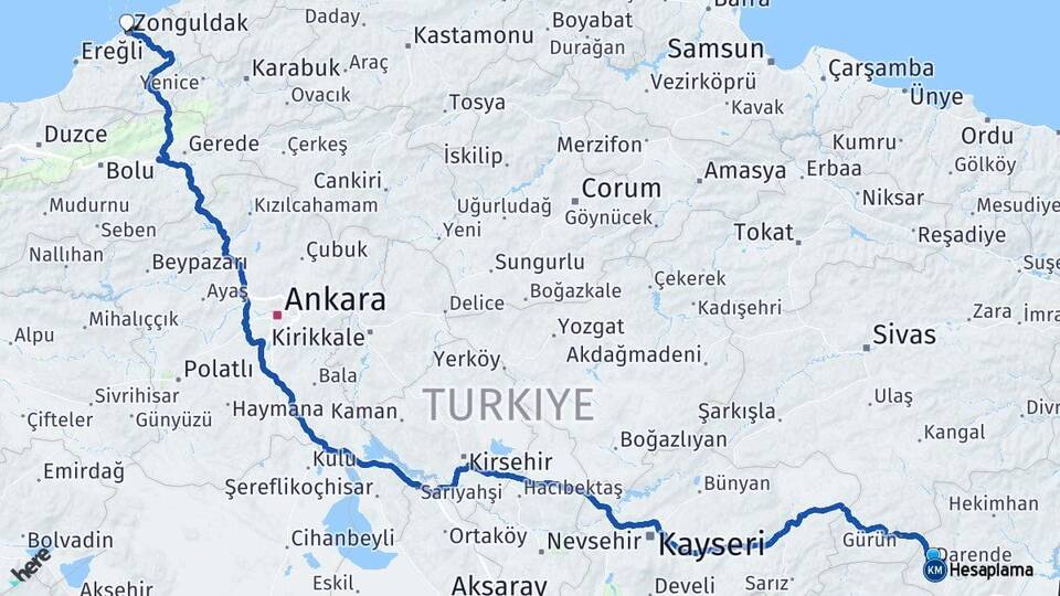 Malatya Darende Zonguldak Arası Kaç Km - Yol Haritası