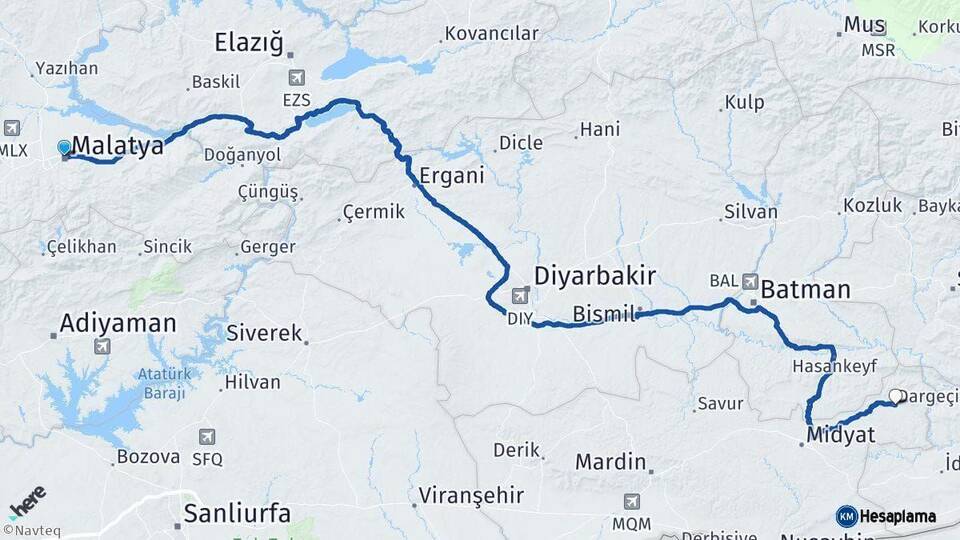 Malatya Dargeçit Mardin Arası Kaç Km - Yol Haritası