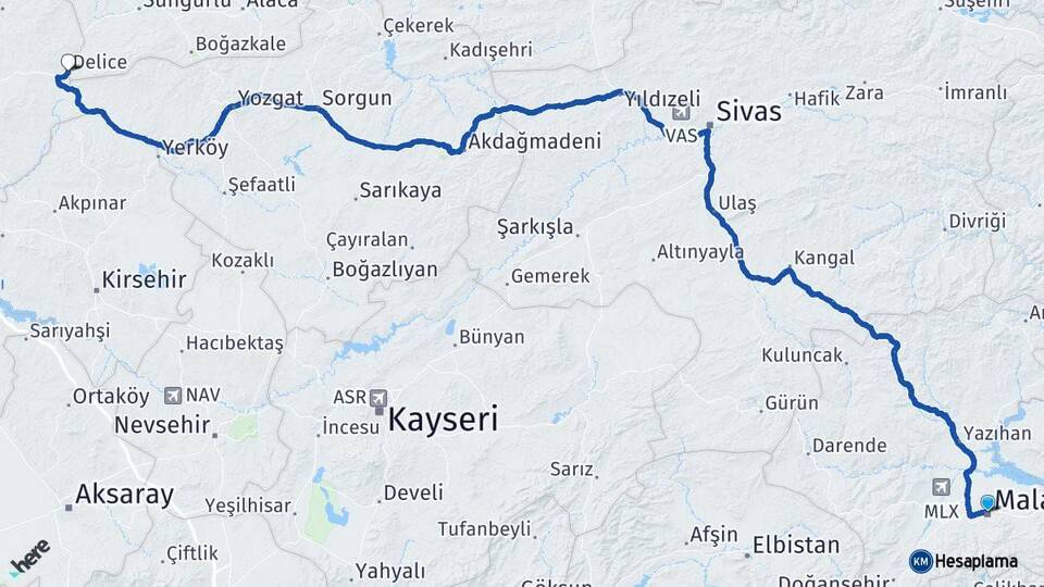 Malatya Delice Kırıkkale Arası Kaç Km - Yol Haritası