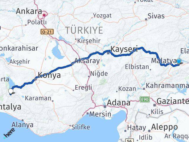 Malatya Derebucak Konya Arası Kaç Km - Yol Haritası
