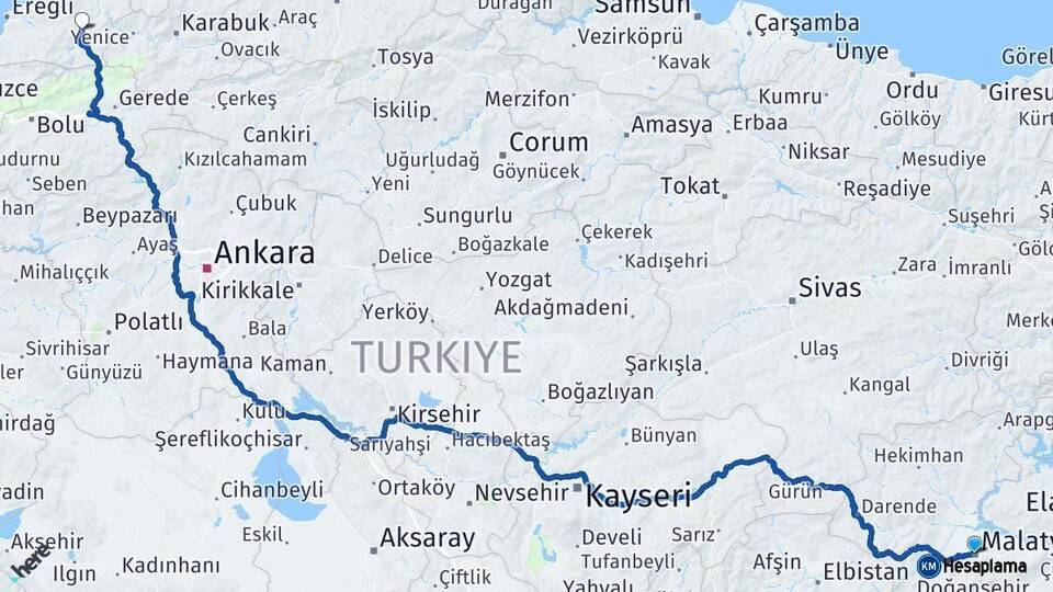 Malatya Devrek Zonguldak Arası Kaç Km - Yol Haritası