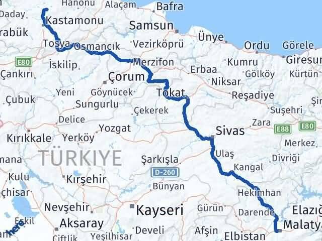 Malatya Devrekani Kastamonu Arası Kaç Km - Yol Haritası