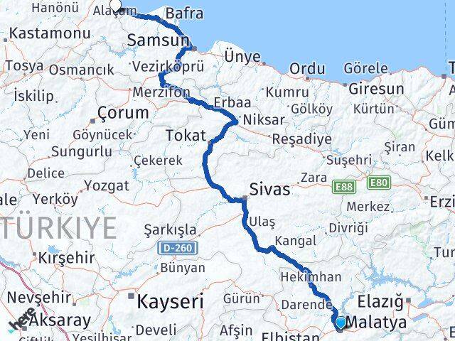 Malatya Dikmen Sinop Arası Kaç Km - Yol Haritası
