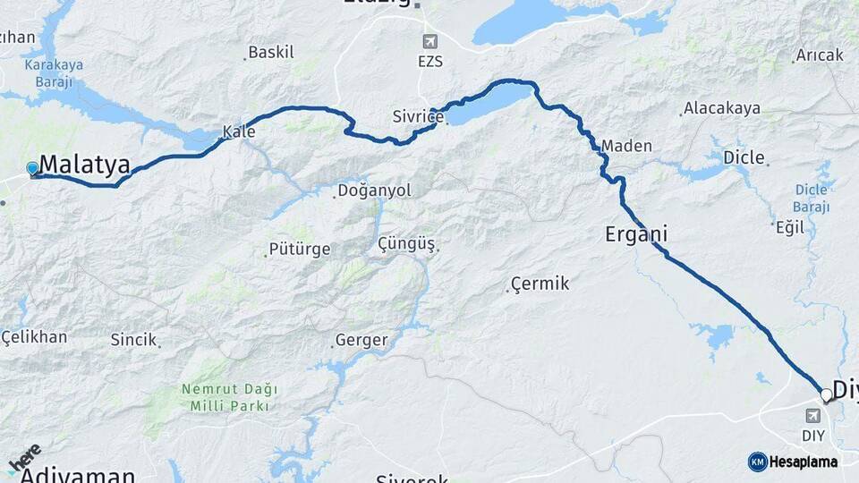 Malatya Diyarbakır Arası Kaç Km - Yol Haritası