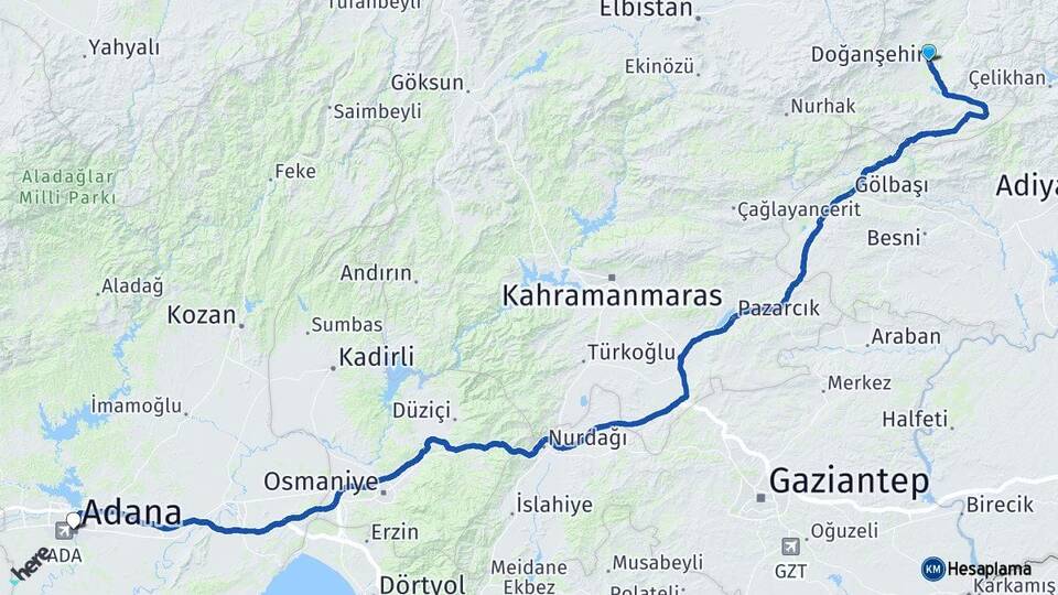 Malatya Doğanşehir Adana Arası Kaç Km - Yol Haritası
