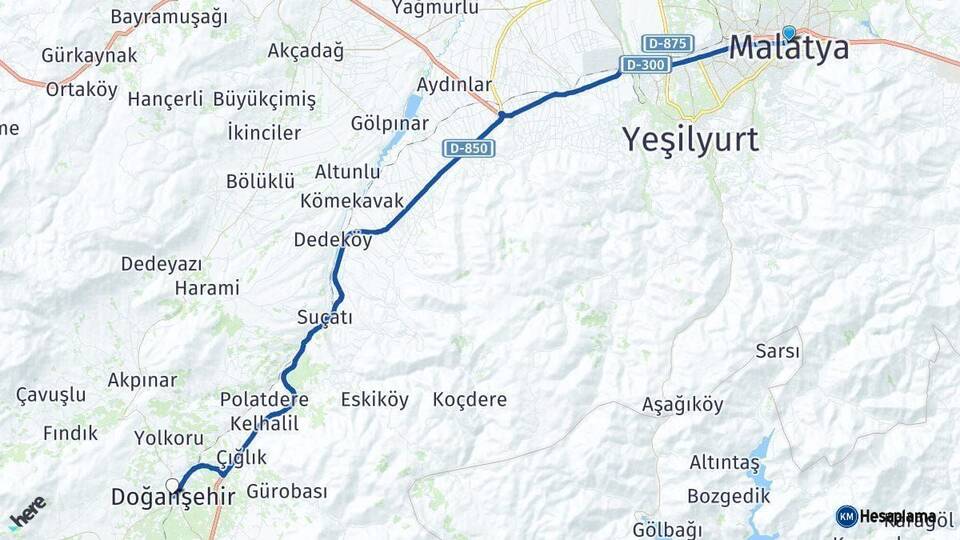 Malatya Doğanşehir Arası Kaç Km - Yol Haritası