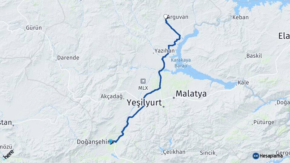 Malatya Doğanşehir Arguvan Arası Kaç Km - Yol Haritası