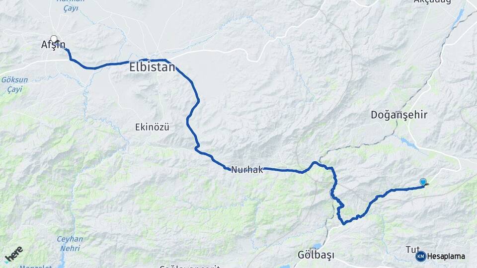 Malatya Doğanşehir Erkenek Afşin Kahramanmaraş Arası Kaç Km - Yol Haritası
