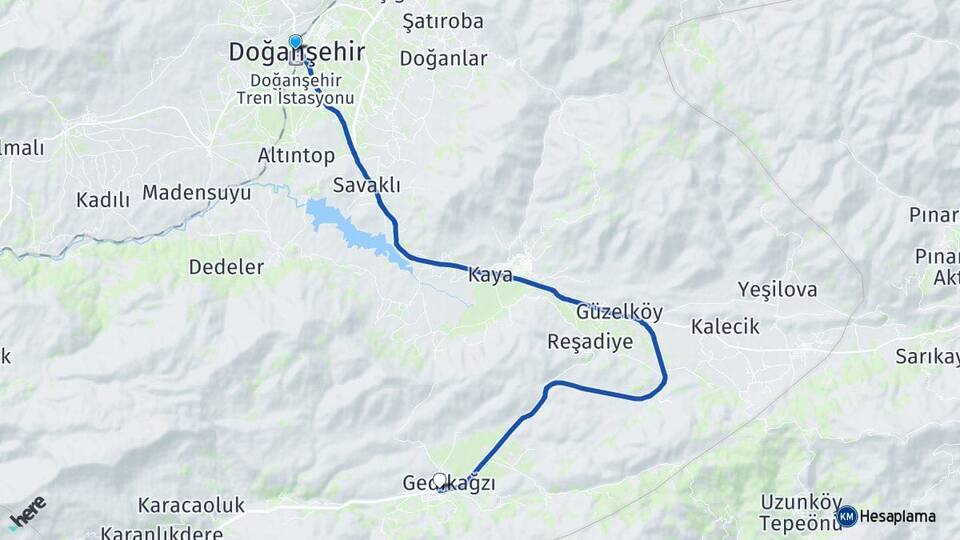 Malatya Doğanşehir Erkenek Doğanşehir Arası Kaç Km - Yol Haritası