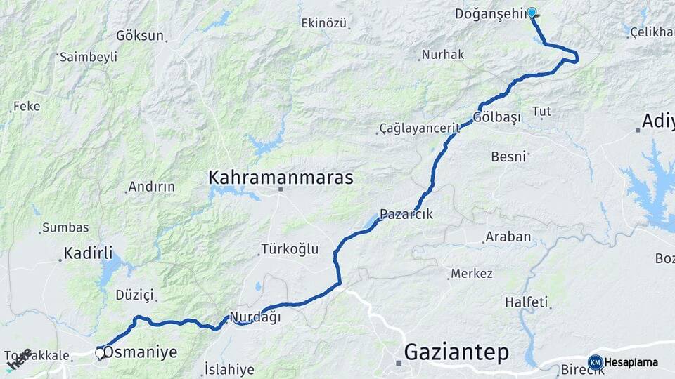 Malatya Doğanşehir Osmaniye Arası Kaç Km - Yol Haritası