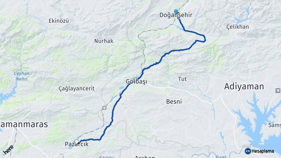 Malatya Doğanşehir Pazarcık Kahramanmaraş Arası Kaç Km - Yol Haritası