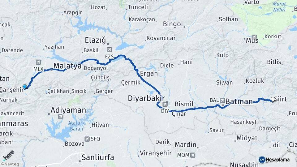 Malatya Doğanşehir Siirt Arası Kaç Km - Yol Haritası