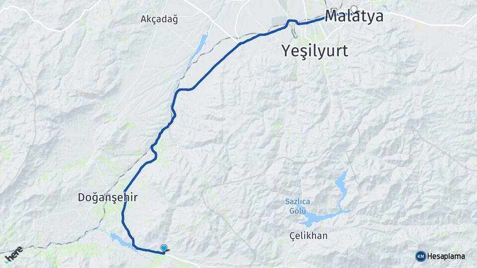Malatya Doğanşehir Sürgü Arası Kaç Km - Yol Haritası