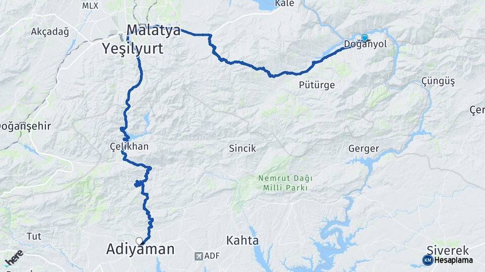 Malatya Doğanyol Adıyaman Arası Kaç Km - Yol Haritası
